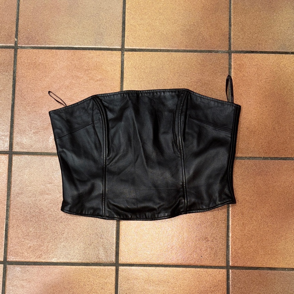 Brown Genuine Leather Corset Top